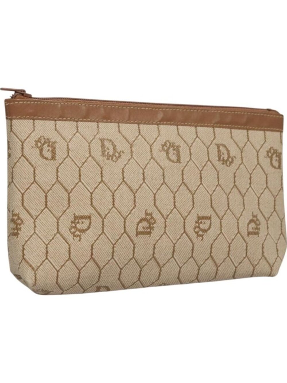 Christian Dior Honeycomb Canvas Pouch PVC Beige